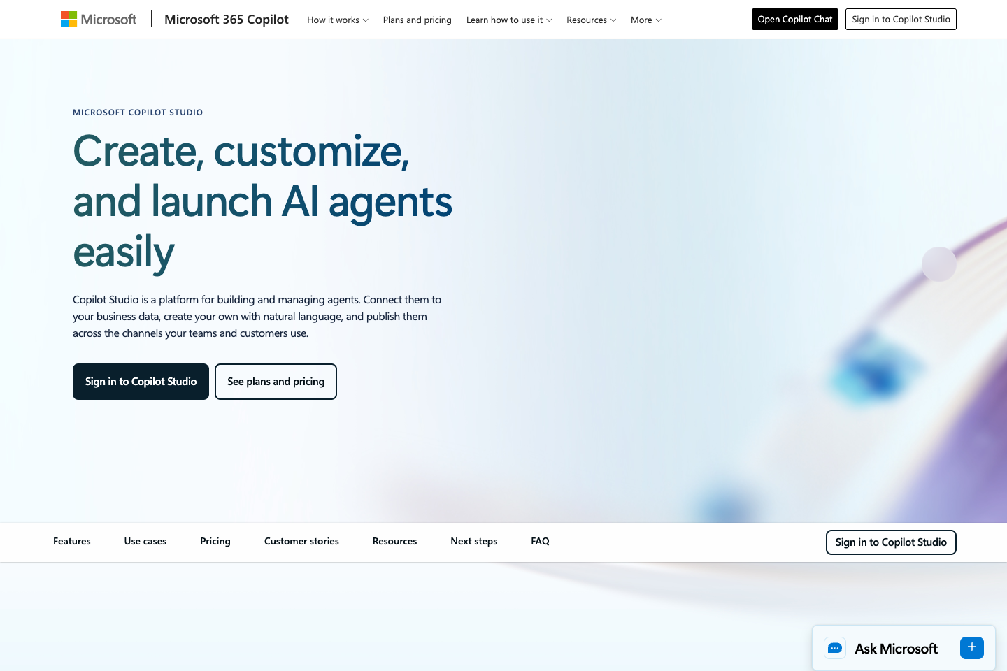 Microsoft Copilot Studio official landing page